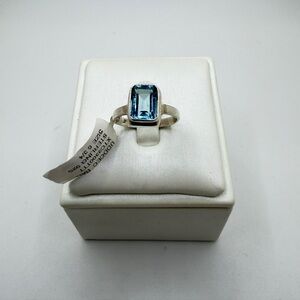 NWT 7.5x9.5mm emerald cut Blue Topaz solitaire ring in Bali sterling silver!